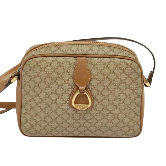 CELINE Macadam Canvas Shoulder Bag Pvc Beige Gold - Picture 2 of 12